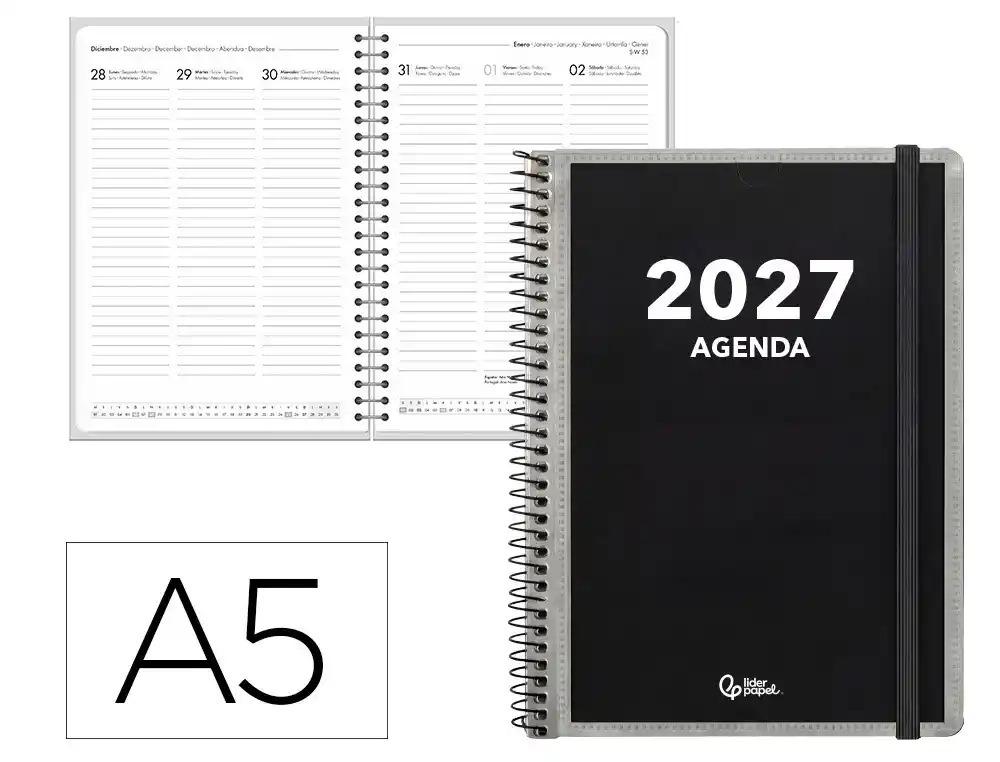 AGENDA OFICINA LIDERPAPEL 2027 ESPIRAL PERSONALIZABLE SEMANA VISTA A5 BILINGUE 70G PAPEL FSC PERSONALIZABLE
