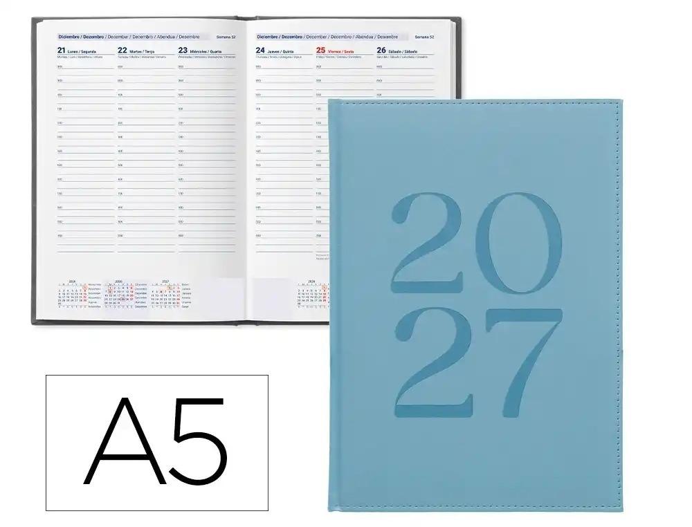 AGENDA OFICINA LIDERPAPEL 2027 ENCUADERNADA CRETA SEMANA VISTA A5 BILINGUE 70G PAPEL FSC CELESTE