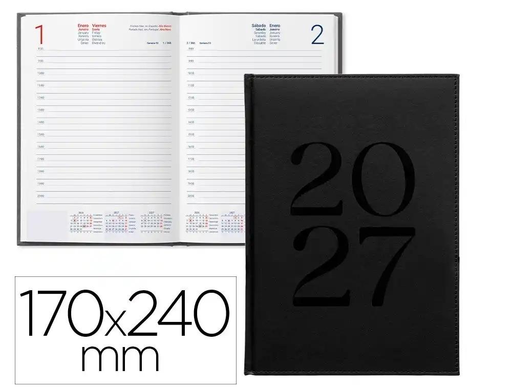 AGENDA OFICINA LIDERPAPEL 2027 ENCUADERNADA CRETA DIA PAGINA 170X240 MM BILINGUE 70G PAPEL FSC NEGRO