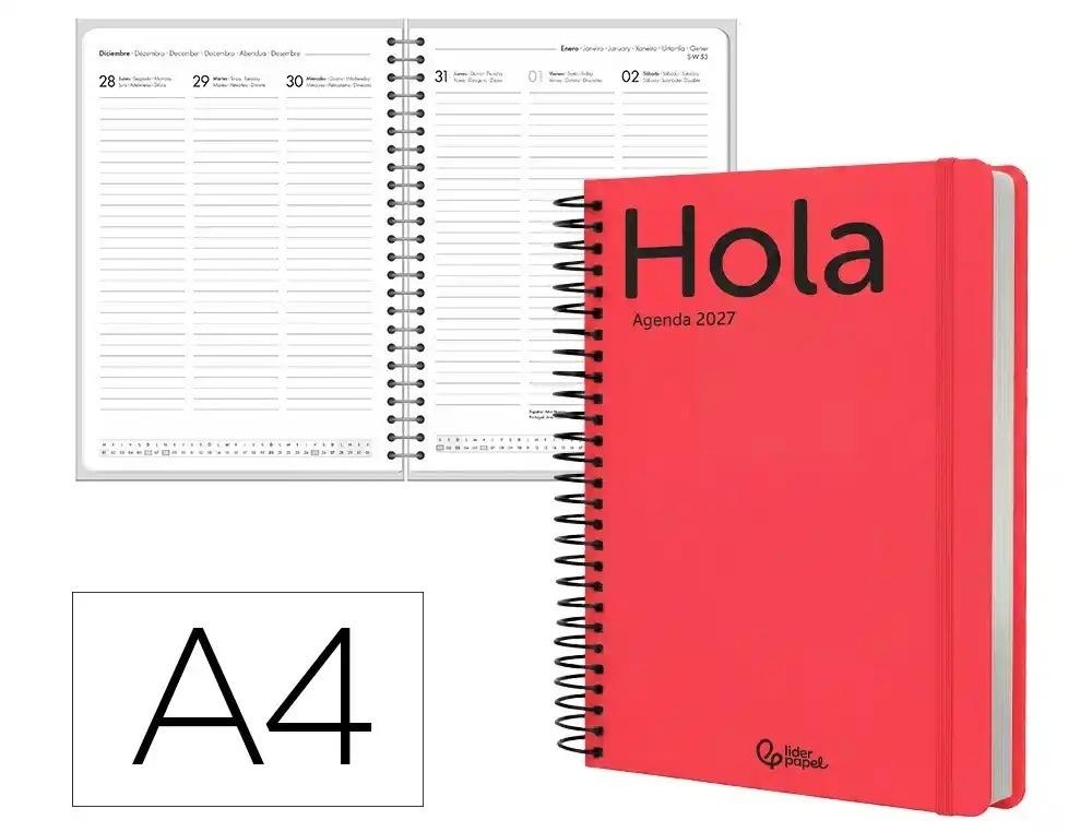 AGENDA OFICINA LIDERPAPEL 2027 ESPIRAL CLASSIC SEMANA VISTA A4 BILINGUE 70G PAPEL FSC ROJO