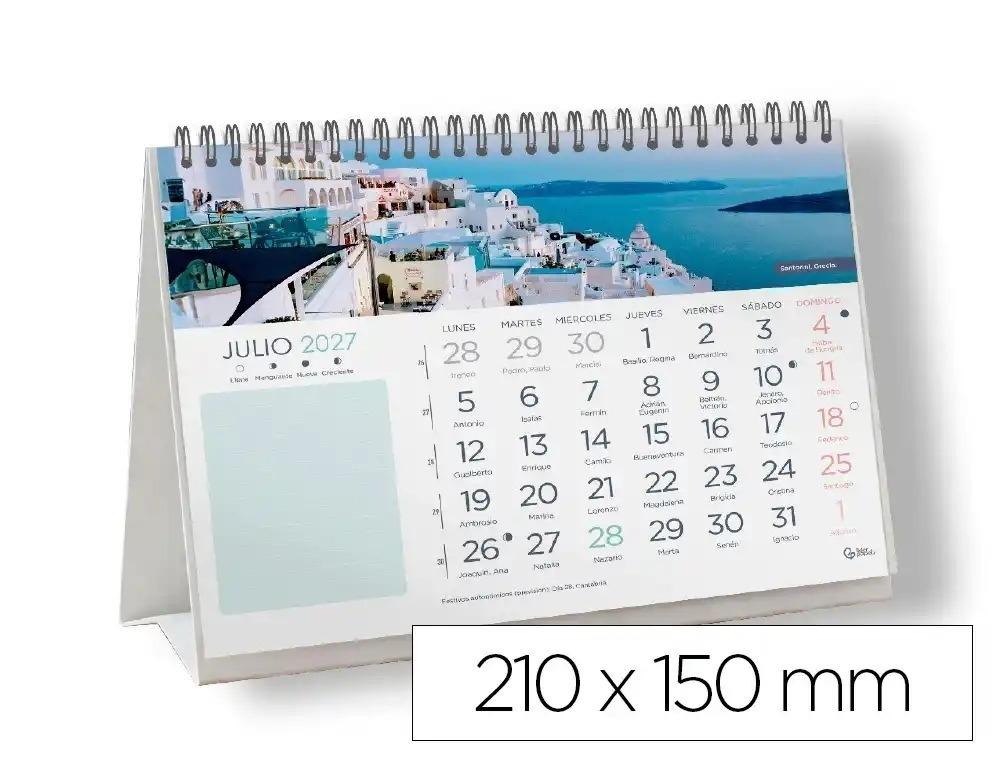CALENDARIO ESPIRAL TRIANGULAR LIDERPAPEL DE SOBREMESA IMAGENES CIUDADES 2027 210X150MM PAPEL 128G CON PEGATINAS