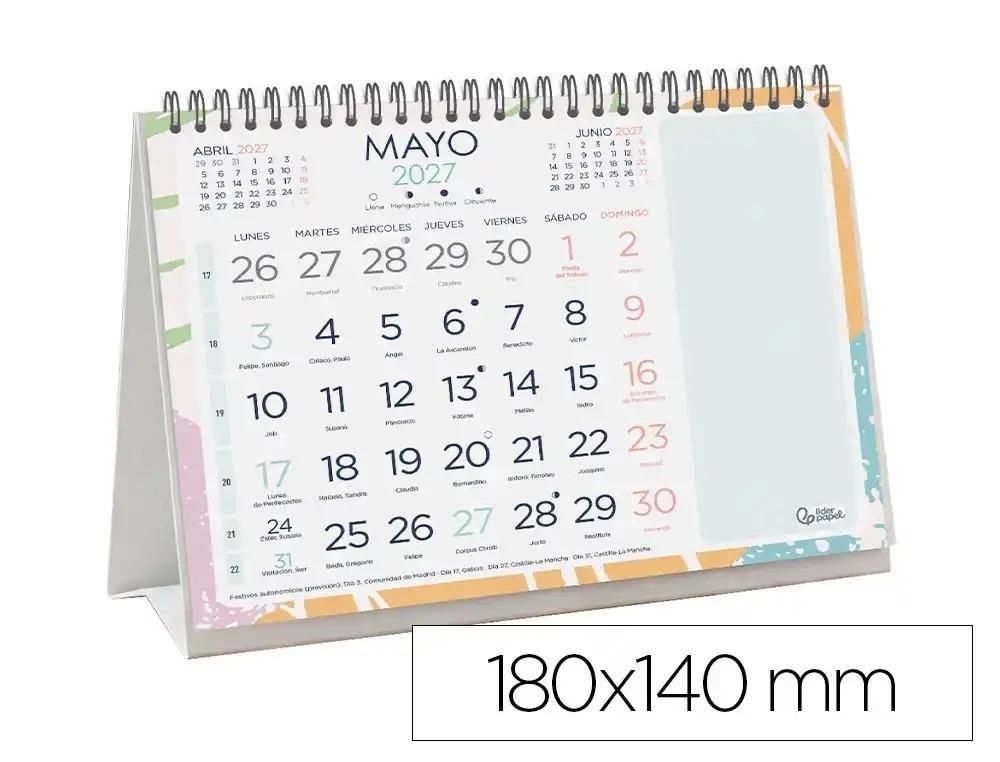 CALENDARIO ESPIRAL TRIANGULAR LIDERPAPEL DE SOBREMESA SERIE JOVEN 2027 180X140 MM PAPEL 128 G CON PEGATINAS