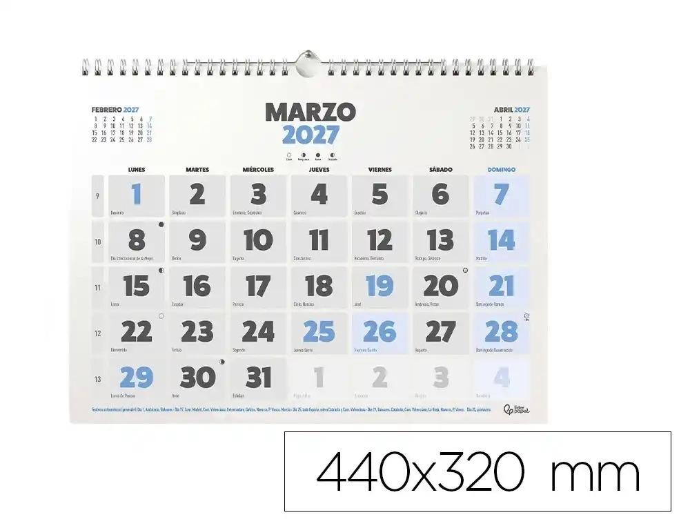 CALENDARIO PARED LIDERPAPEL CLASICO 2027 ESPIRAL 440X320 MM PAPEL 128 G