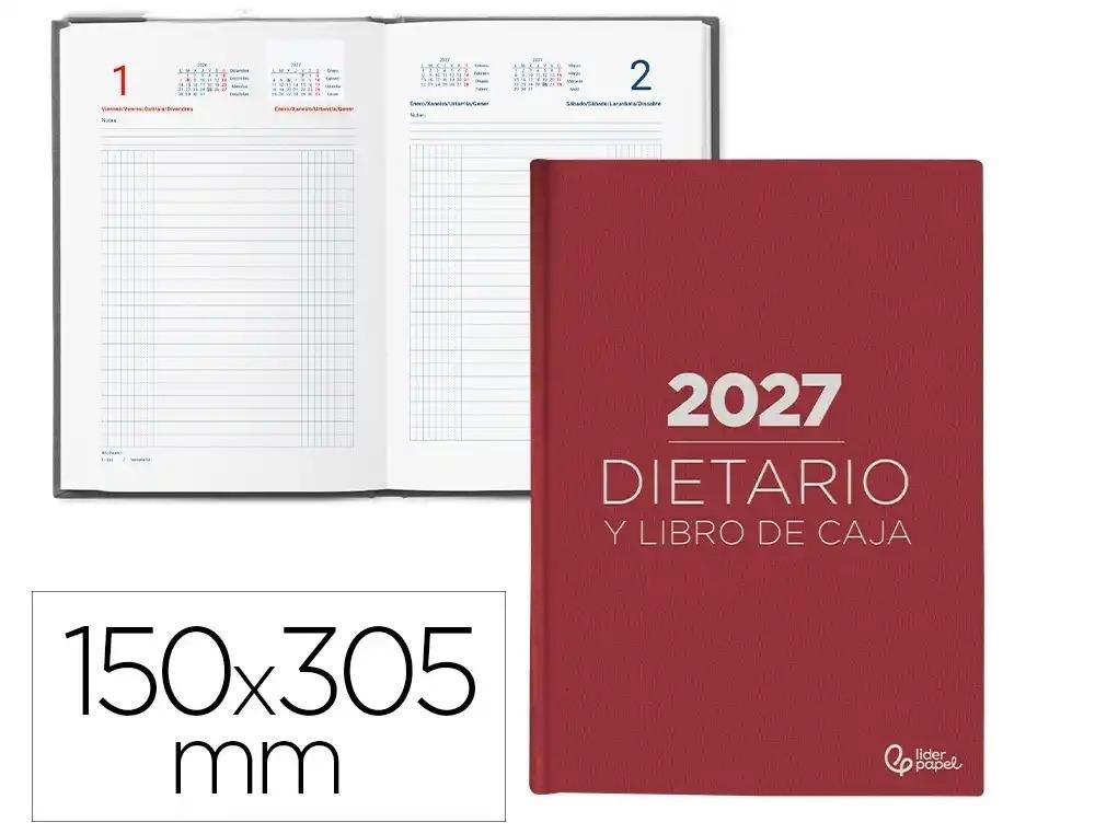DIETARIO LIDERPAPEL 2027 DOS TERCIOS 150X305 MM DIA PAGINA BILINGUE COLOR ROJO PAPEL 70 G FSC