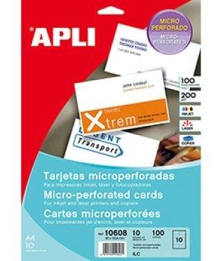 PAQUETE 100 TARJETAS DE VISITA 90 X 50,8  MICROPERFORADAS CARTULINA BLANCA 200 GRS  APLI RF 10608