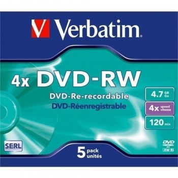 PACK 5 DVD-RW 4.7GB 4X MATT SILVER VERBATIM 43285