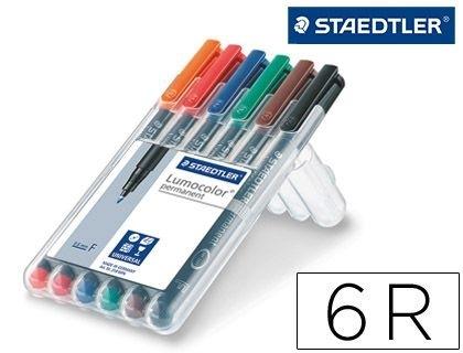 ROTULADOR STAEDTLER LUMOCOLOR RETROPROYECCION PUNTA DE FIBRA PERMANENTE 318 WP ESTUCHE 6 COLORES PUNTA FINA COD 78086