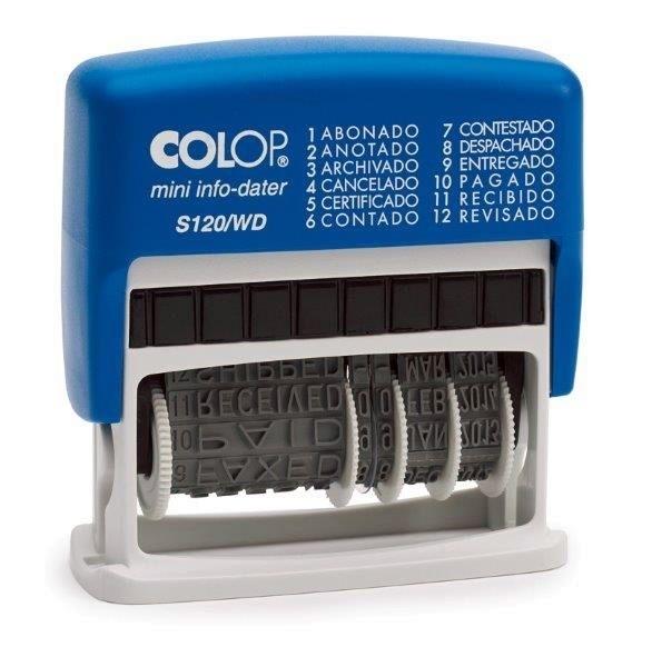 FECHADOR COLOP MINI INFO DATER CON FORMULARIO S120/WD AZUL - TINTA AZUL