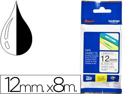 CINTA BROTHER TZE-231 BLANCO-NEGRO 12MM LONGITUD 8 MT COD 26812