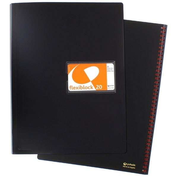 CARPETA FLEXIBLOCK DOBLE ESPIRAL FOLIO 20 FUNDAS GRAFOPLAS