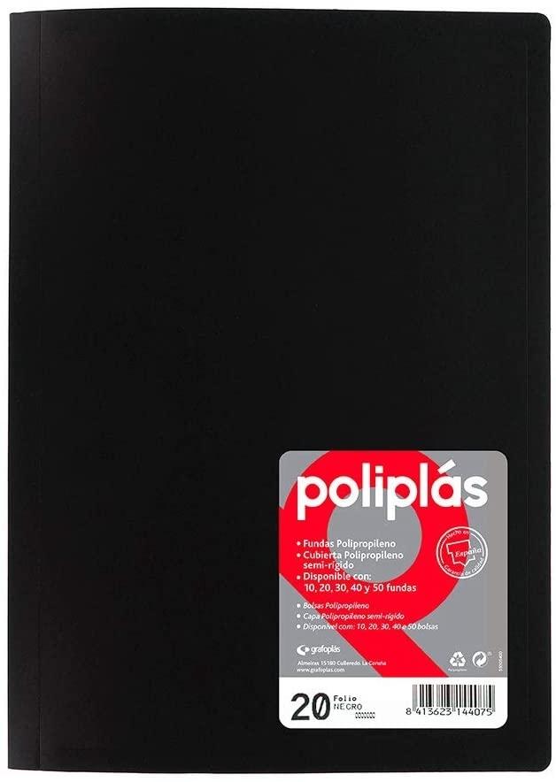 CARPETA 20 FUNDAS FOLIO GRAFOPLAS POLIPLAS OPACO COLOR NEGRO