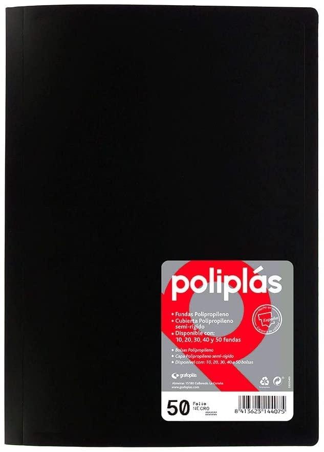 CARPETA 50 FUNDAS FOLIO GRAFOPLAS POLIPLAS OPACO COLOR NEGRO