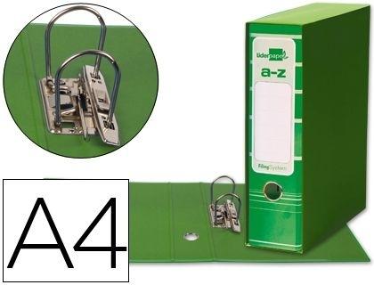 ARCHIVADOR DE PALANCA LIDERPAPEL A4 FILING SYSTEM FORRADO SIN RADO LOMO 80MM VERDE CON CAJA Y COMPRESOR METALICO COD 32074