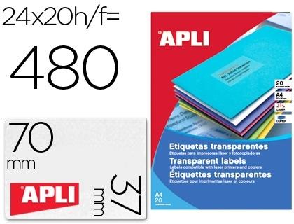 CAJA 20 H. ETIQUETAS TRASLUCIDAS POLIESTER 70X37 APLI REF 01224