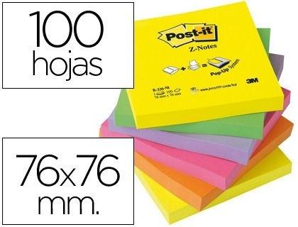 BLOC DE NOTAS ADHESIVAS QUITA Y PON POST-IT 76X76 MM Z-NOTES ULTRA INTENSO PACK DE 6 BLOCS SURTIDO COD. 29392