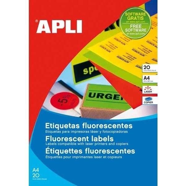 CAJA 100 H. ETIQUETAS 210X297 NARANJA FLUOR APLI RF. 11748
